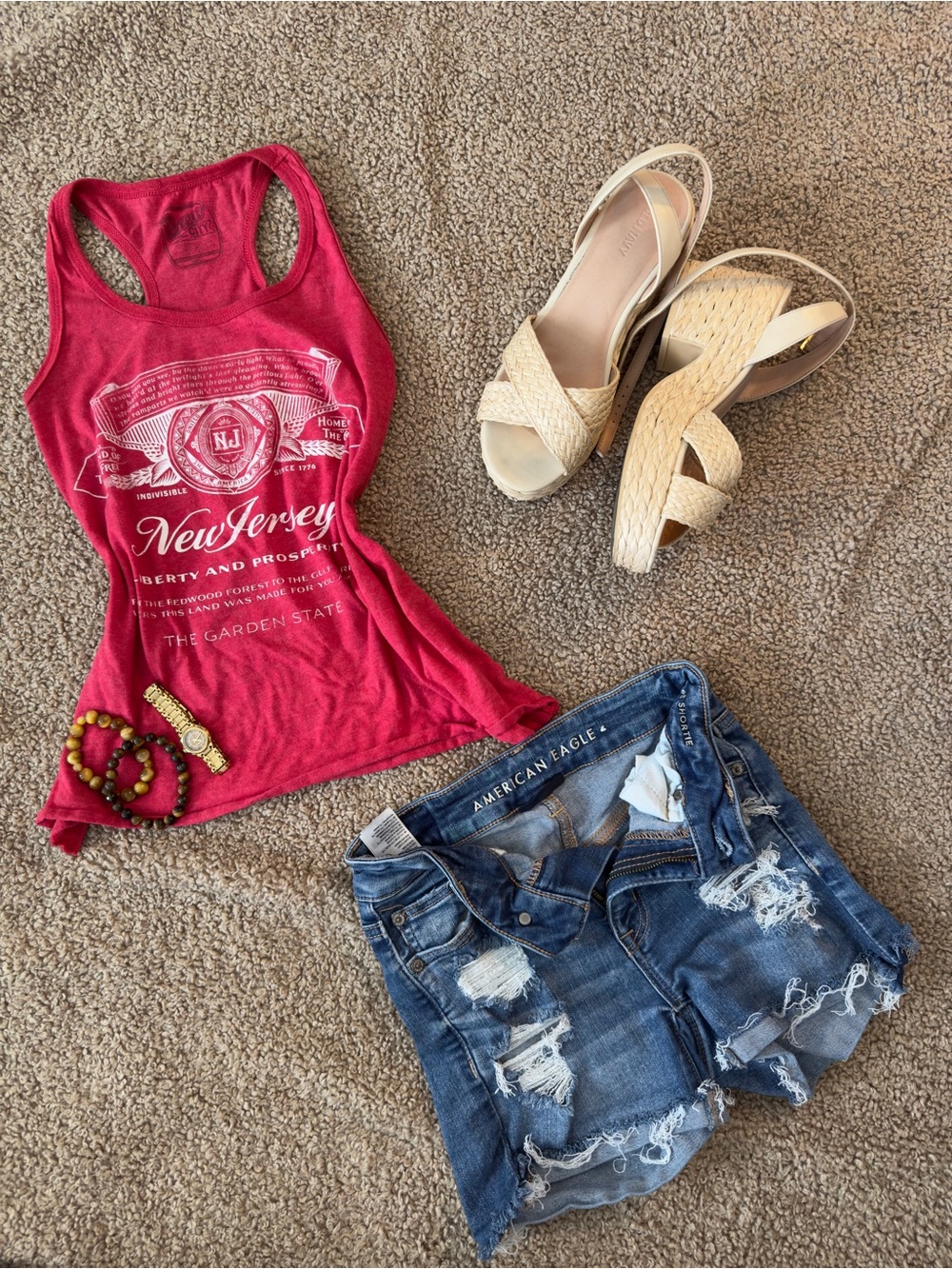 American Eagle Womens Red New Jersey Graphic Racerback Tank